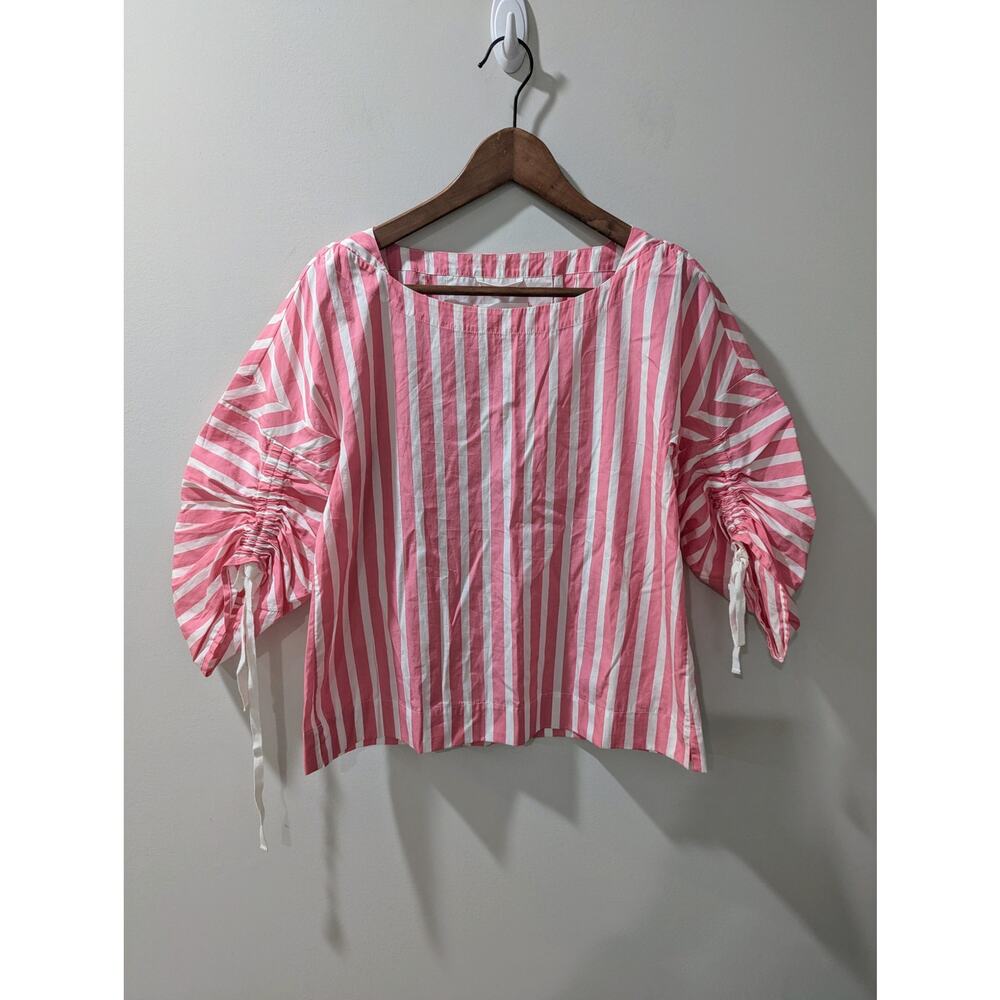 Le Sarte Pettegole Pink Stripe Gathered Sleeve Cotton Blouse